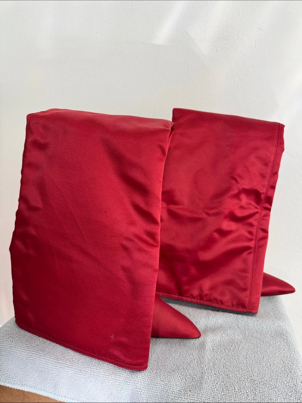 Zara Women's Satin Over-the-Knee Block Heel Boot Red - circa 2010s